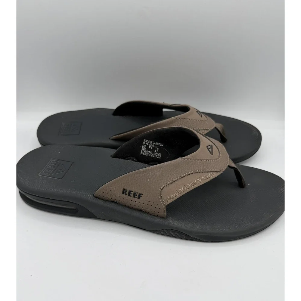 Reef Fanning Men's Brown Synthetic Leather Flip Flops Sole Bottle Opener Size 14